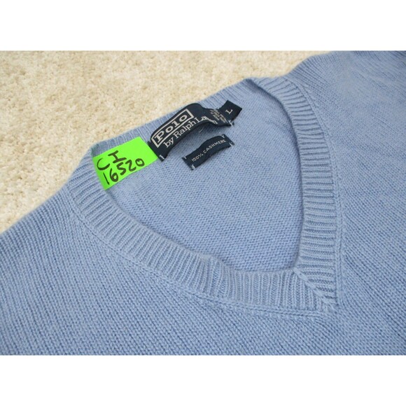 Ralph Lauren Polo Sweater Adult Large L Blue Cashmere V Neck Casual Preppy Mens - Picture 4 of 11